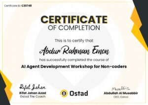 Achievements Abdur Rahman Emon AI Agent Workshop For Non Coders Batch 1 C30748 Page 0001 300x212